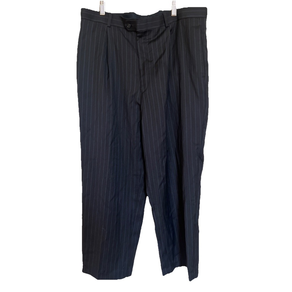 Tasso Elba Pants Mens  R36  Black 100% Pure Wool Dress Slacks Pleated Cuffed Hem